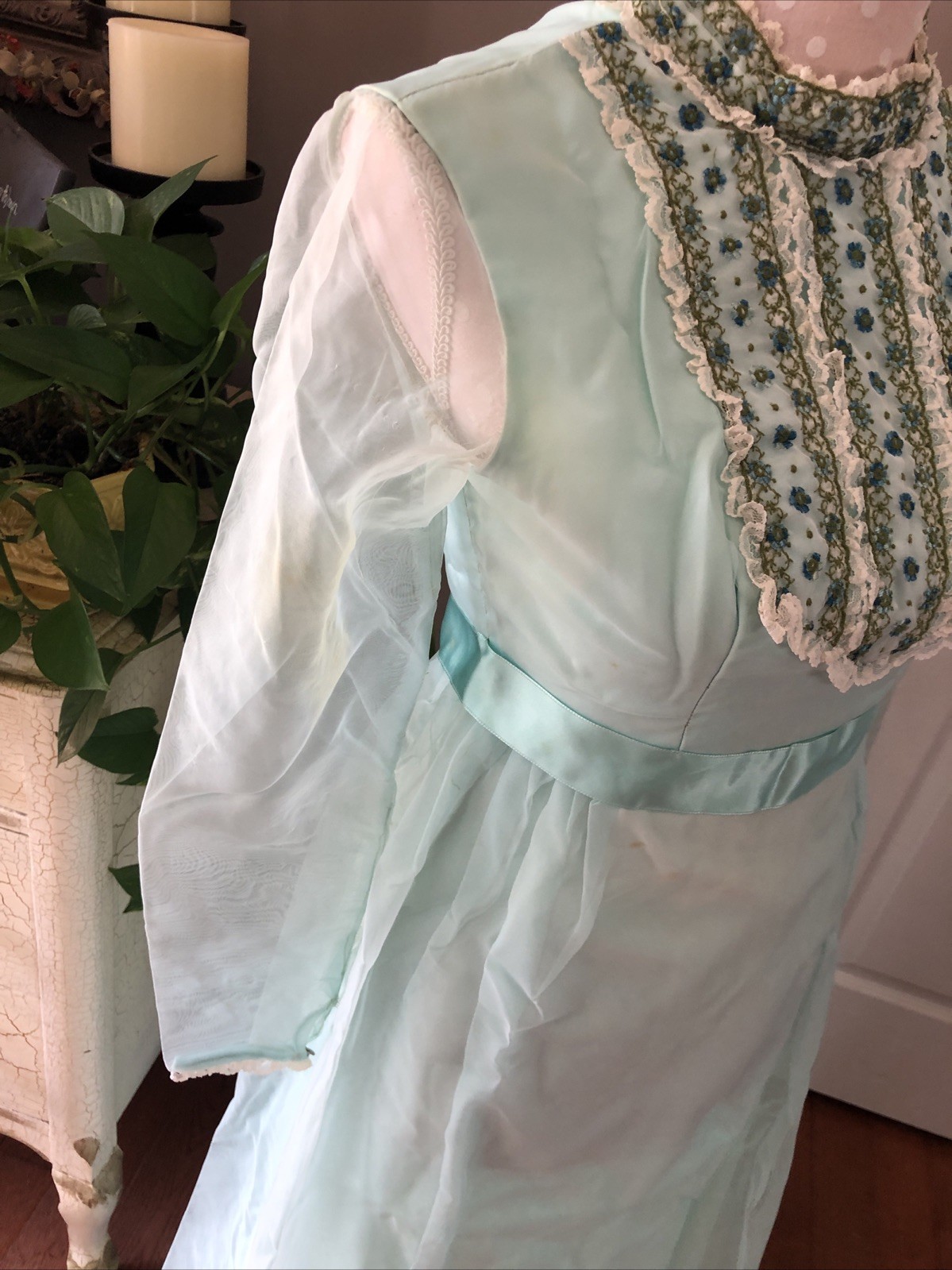 Vintage Dress 60’s Long Formal Wear Theatre Costume Mint Green Size Small 🇺🇸