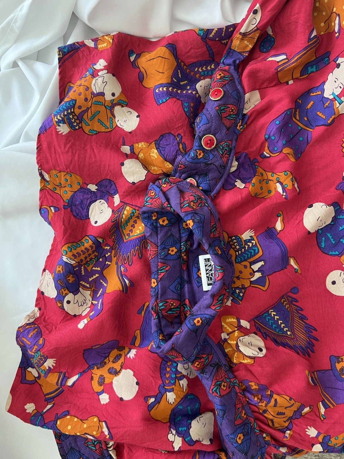 Vintage Jeanne Marc Asian Print Petite Blouse Shirt Size M, Made In USA