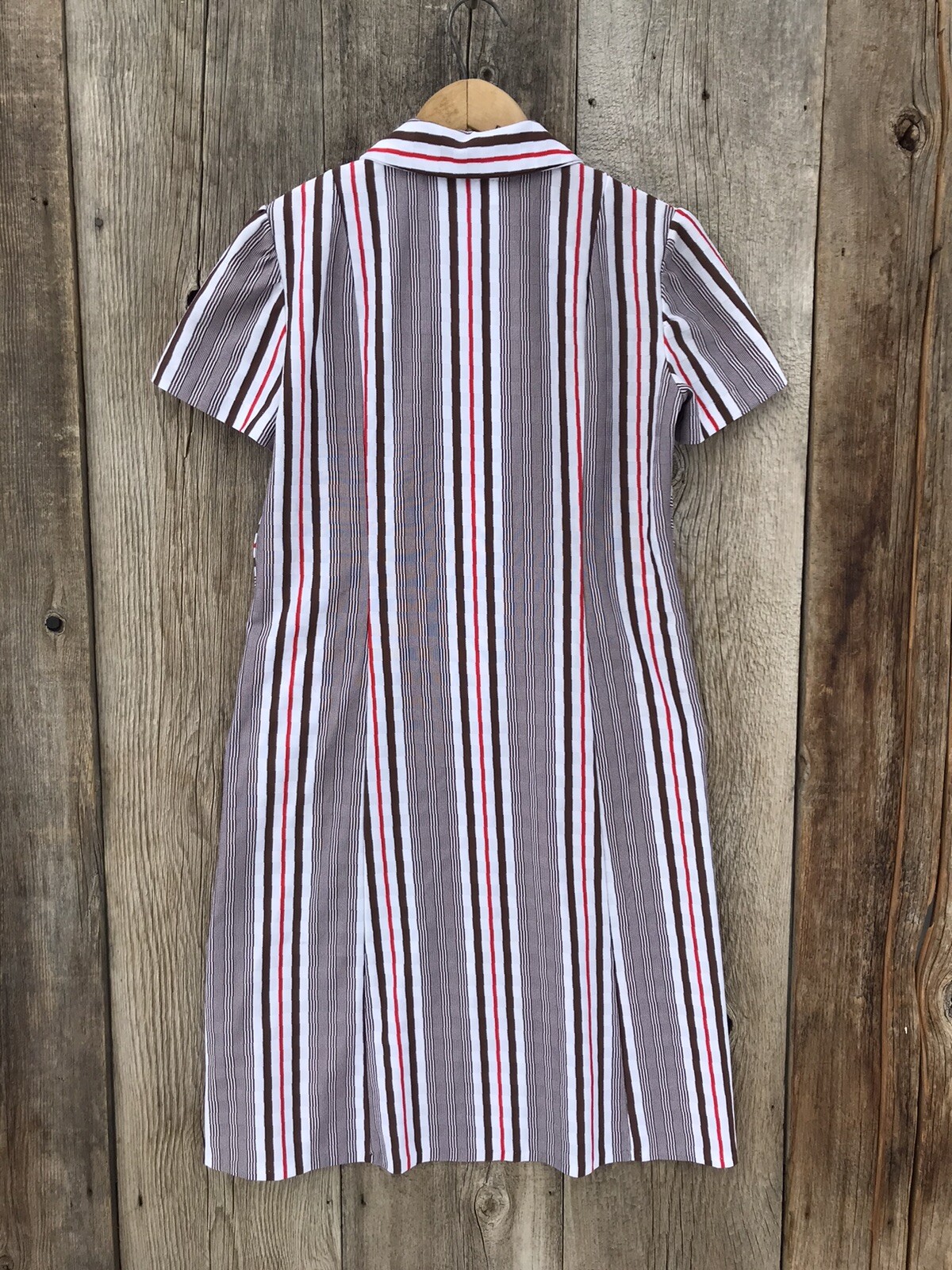 Vintage 70s Striped Collared Everyday Shirt Dress with Pockets, Medium