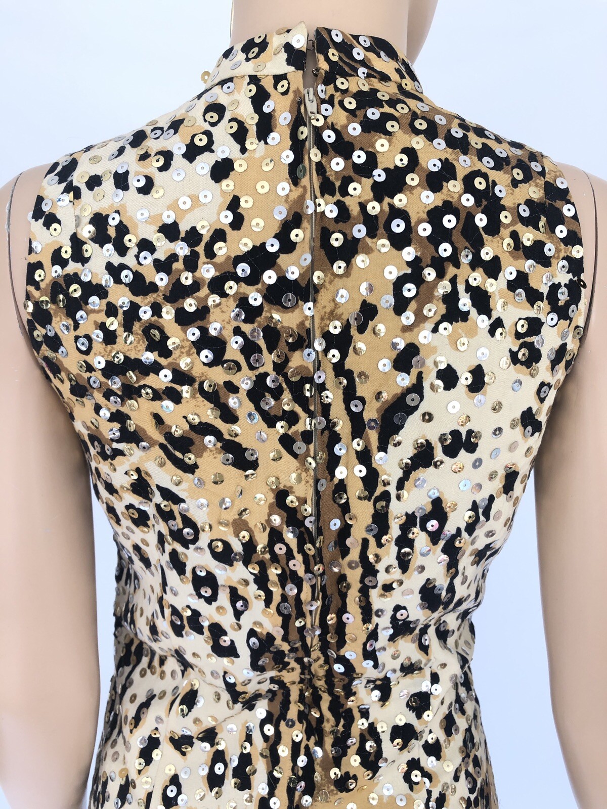 Leopard Sequined Dress Mollie Parnis DESIGNER Midi Long Leg Slit Shift Vintage