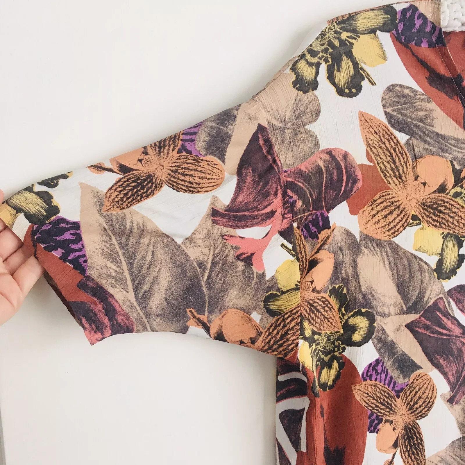 Vintage 90s CUE Design Blouse Top Small Brown Floral