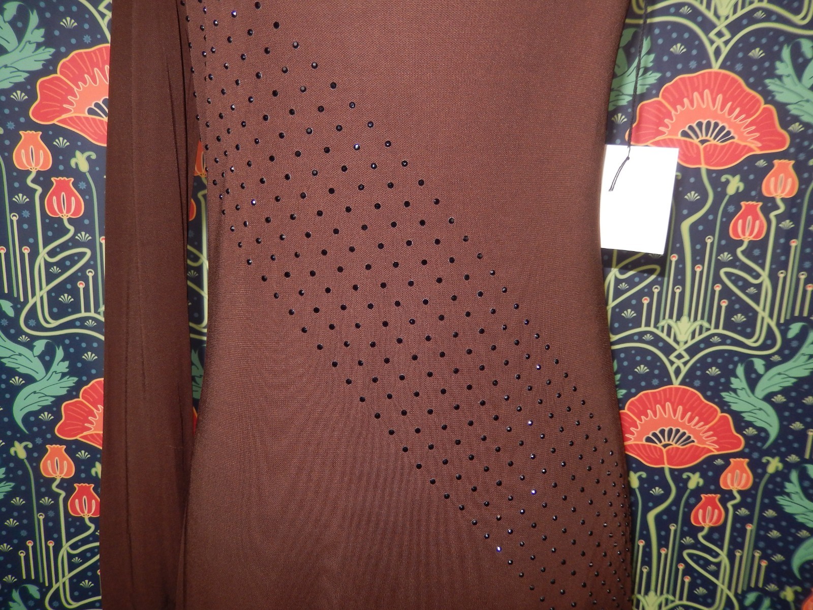 Vintage Y2K Chocolate Brown One Sleeve Shoulder Crystal Maxi Cocktail Dress
