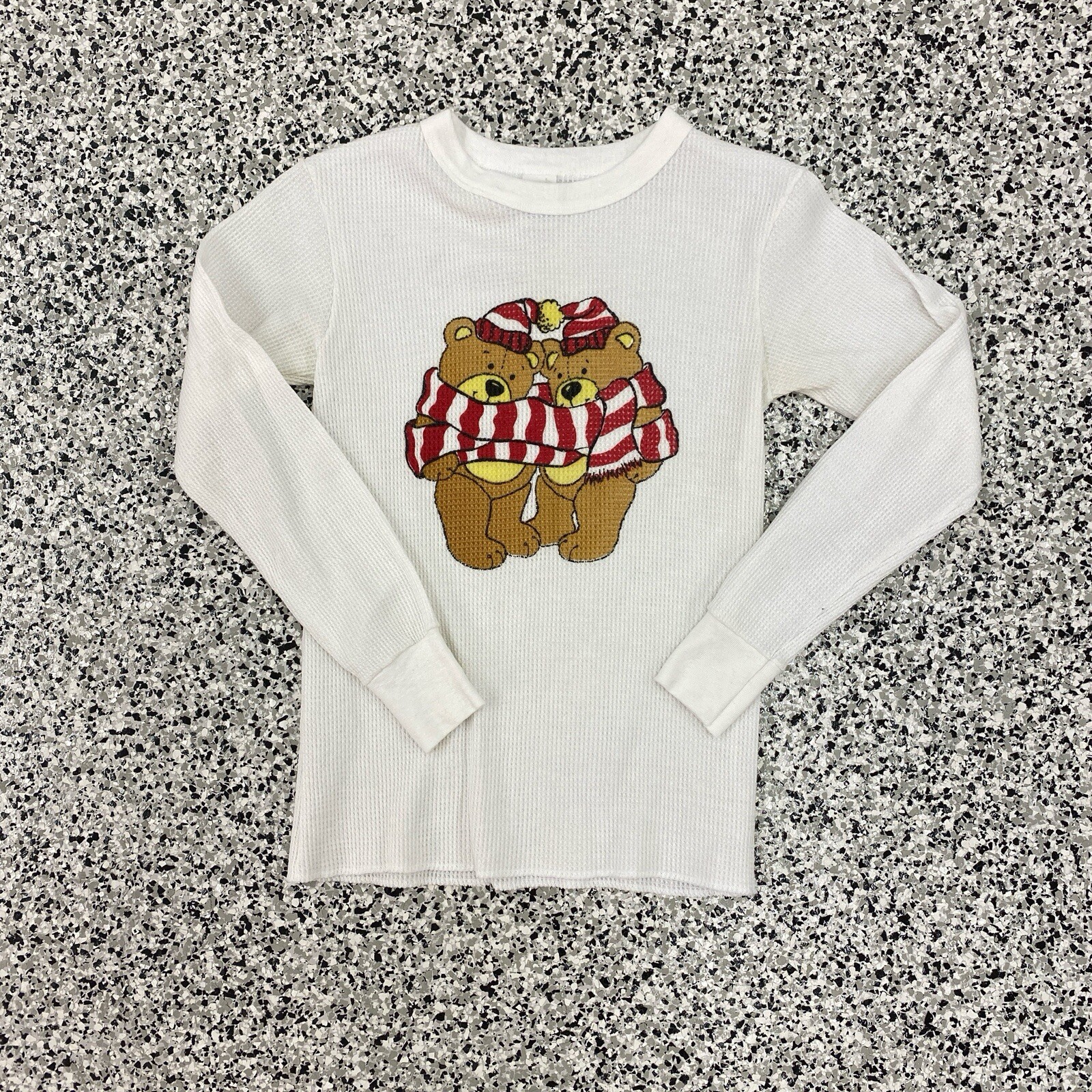 Vintage Christmas Bear Winter Waffle Thermal Shirt Ocello Made In USA Sz Small