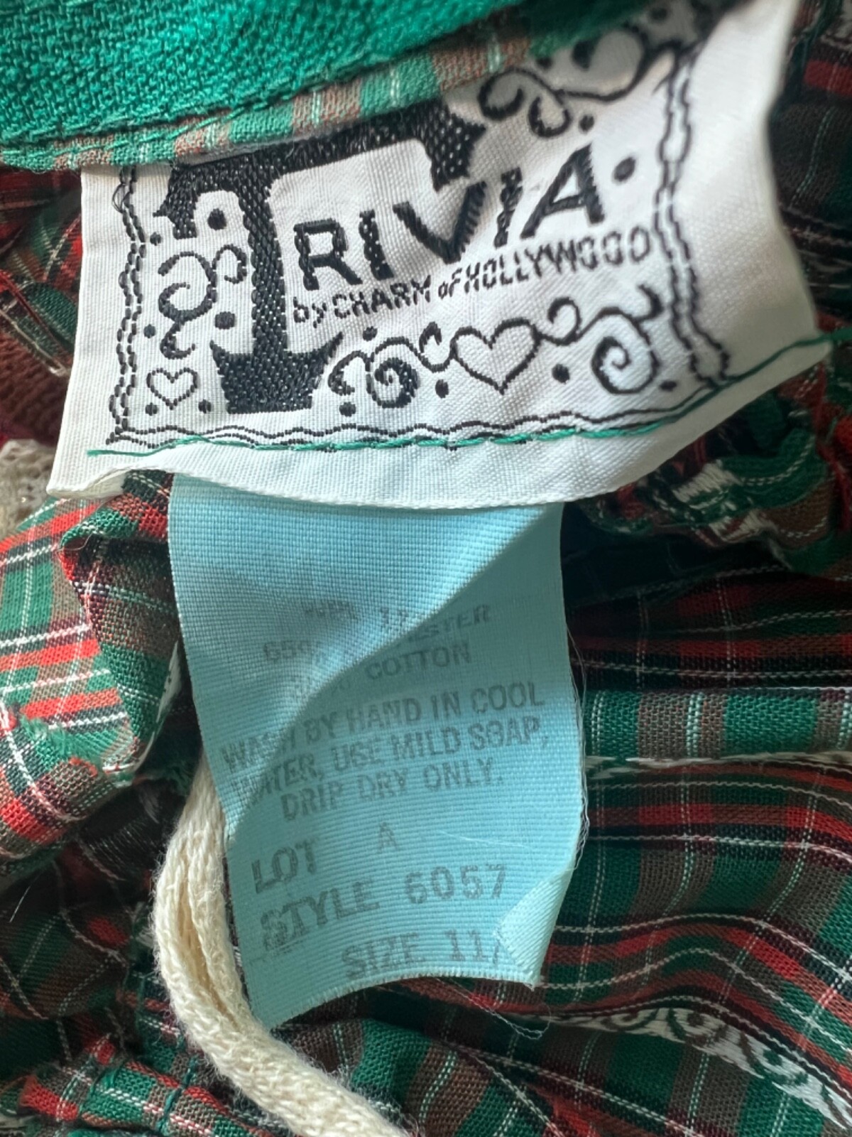 Vintage 70’s Green Plaid and Lace Prairie Maxi Dress Trivia by Charm S