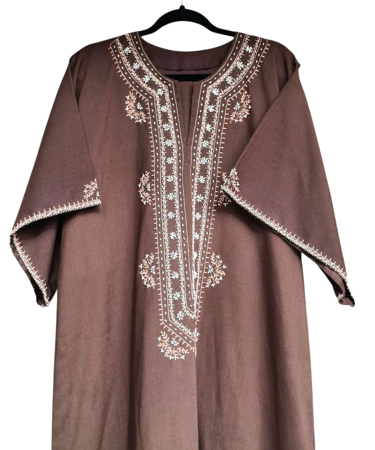 Vintage Brown Embroidered Kaftan Caftan Maxi Dress Boho Modest One Size Handmade