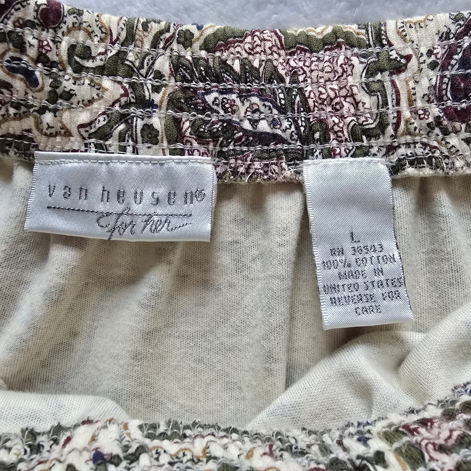 Vintage Van Heusen for Her Paisley Maxi Skirt Cotton Elastic Waist Green Large