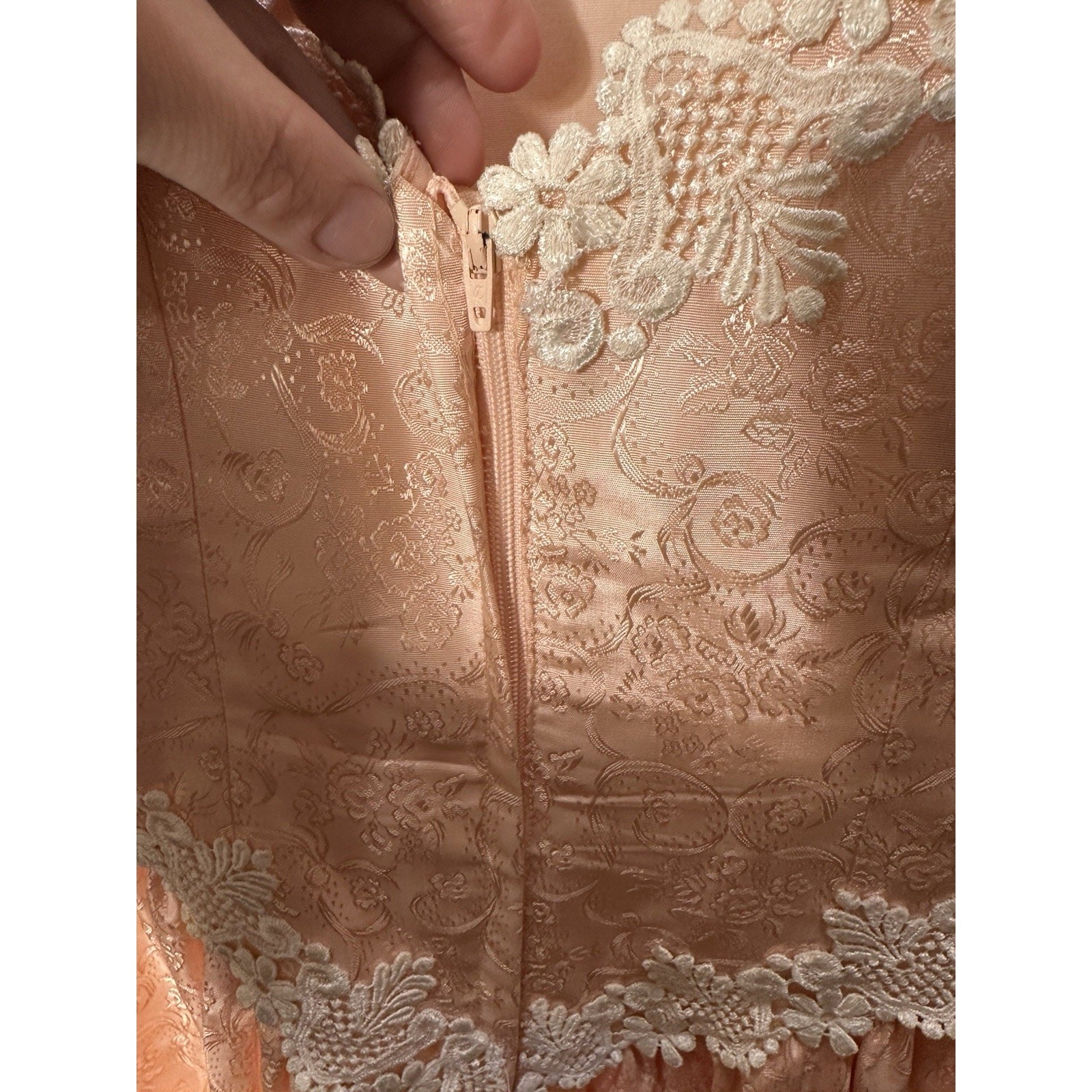Vtg Women’s Prairie Cottagecore Little Bo Peep Dress Pink Lace puffy sleeves