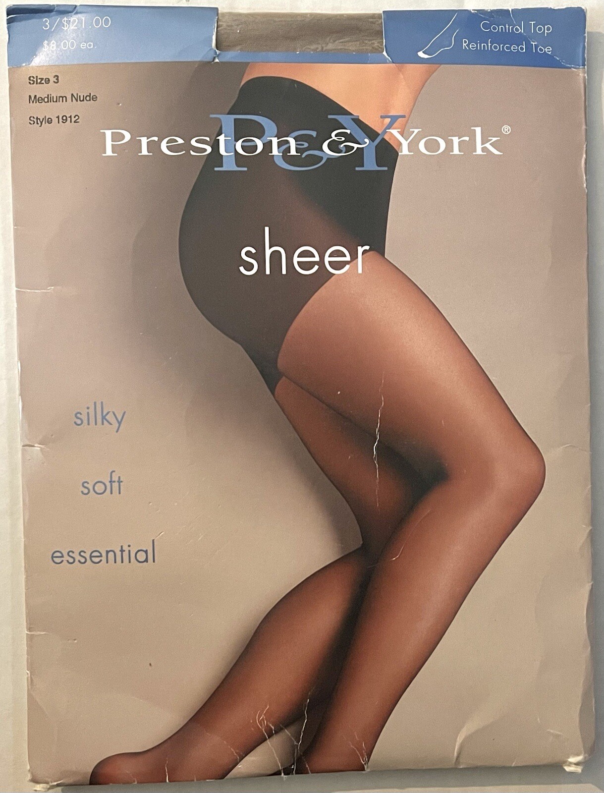 Vtg Pantyhose Preston & York P&Y Sheer Silky Size 3 Medium Nude Style 19120