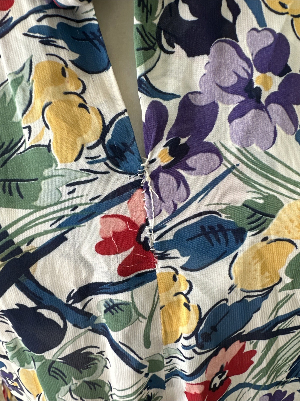 Norma Kamali 80s Floral Print Rayon High Low Long Dress Pussy Bow Keyhole Neck S