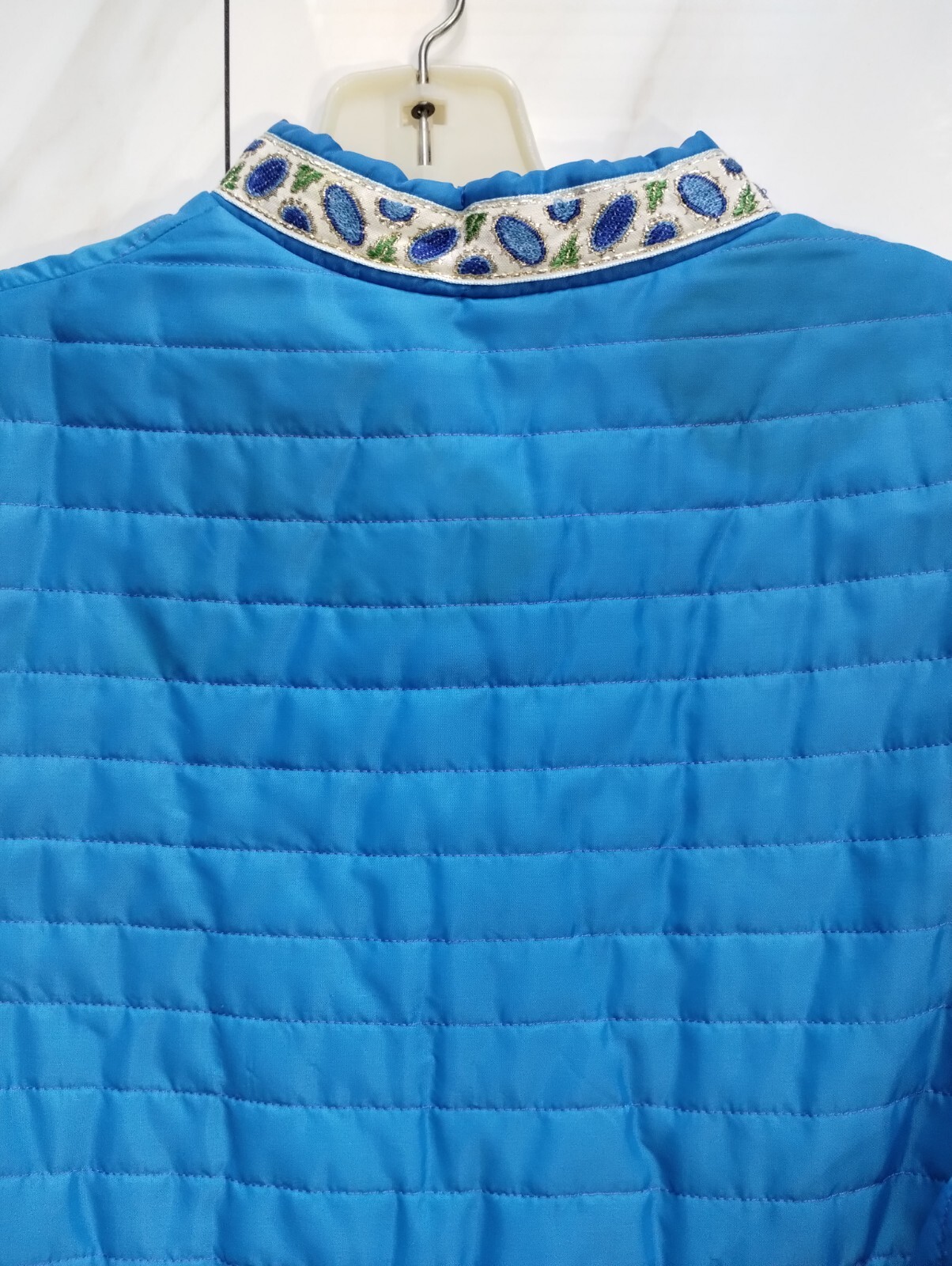 Loungewear Lingere Bathrobe Dressing Gown Quilted Satin? S Trim blue Pockets