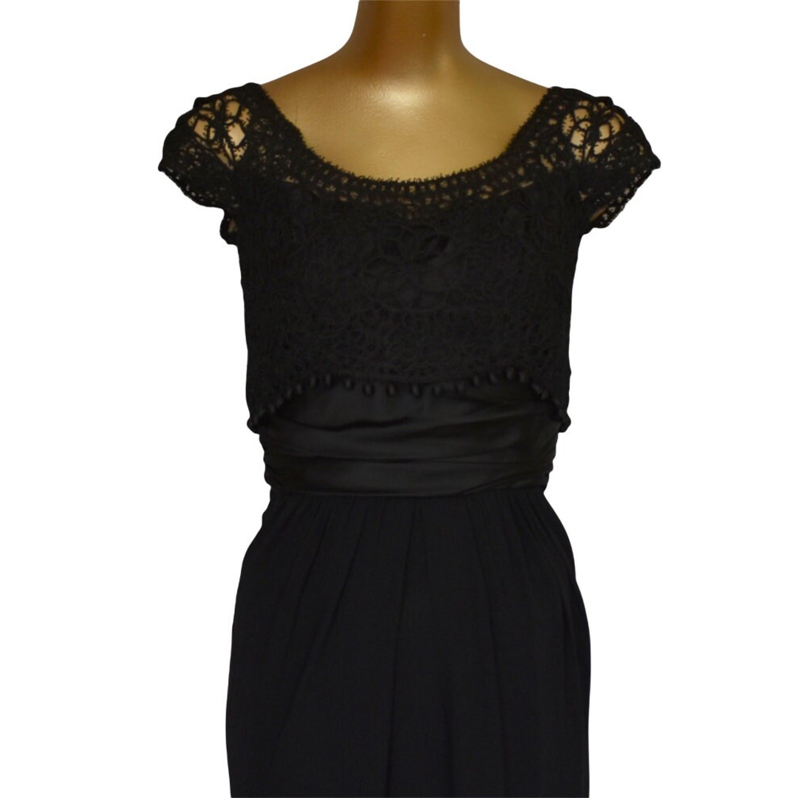 Vintage 50s Carlye Cocktail Dress, Black Lace Rayon Crepe Wiggle Dress, XXS 2XS