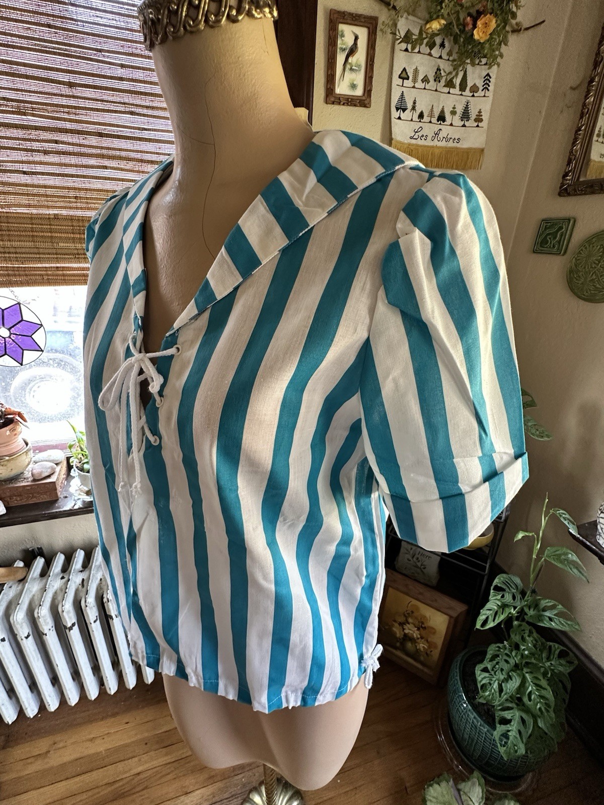 You Babe Vintage 80’s Striped Sailors Top Women’s Large Cropped with Ties NWOT