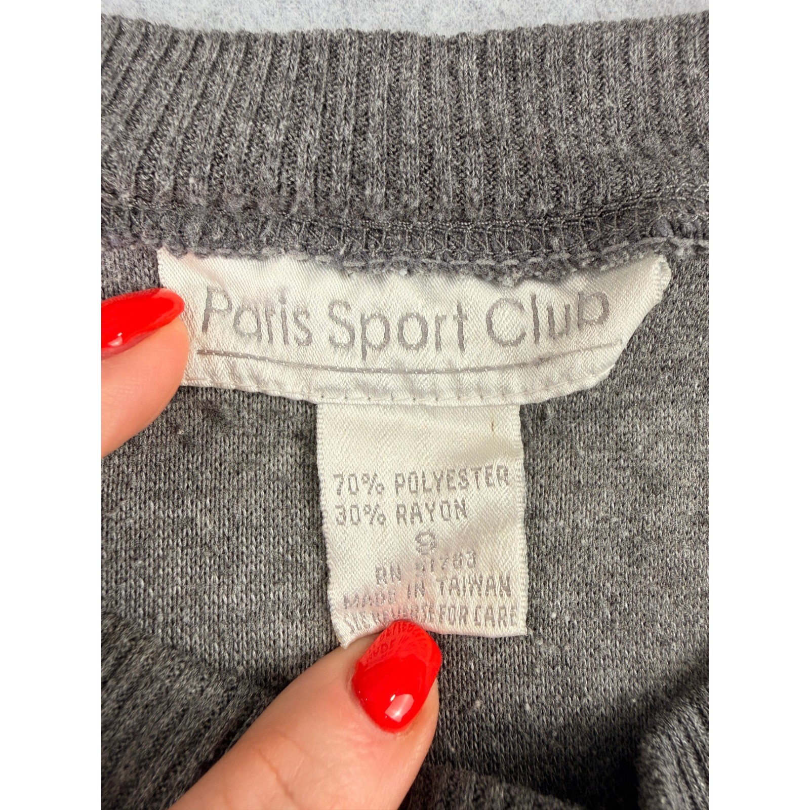 Vintage Paris Sport Club Henley Sweater Gray Raglan Long Sleeve Knit Top Small