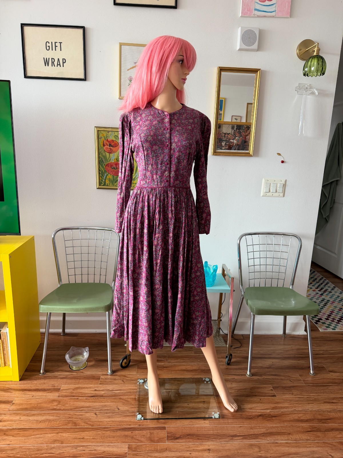 🧵 Vtg 80s Laura Ashley Puff Sleeve Rose Garden Prairie Cottagecore Dress M