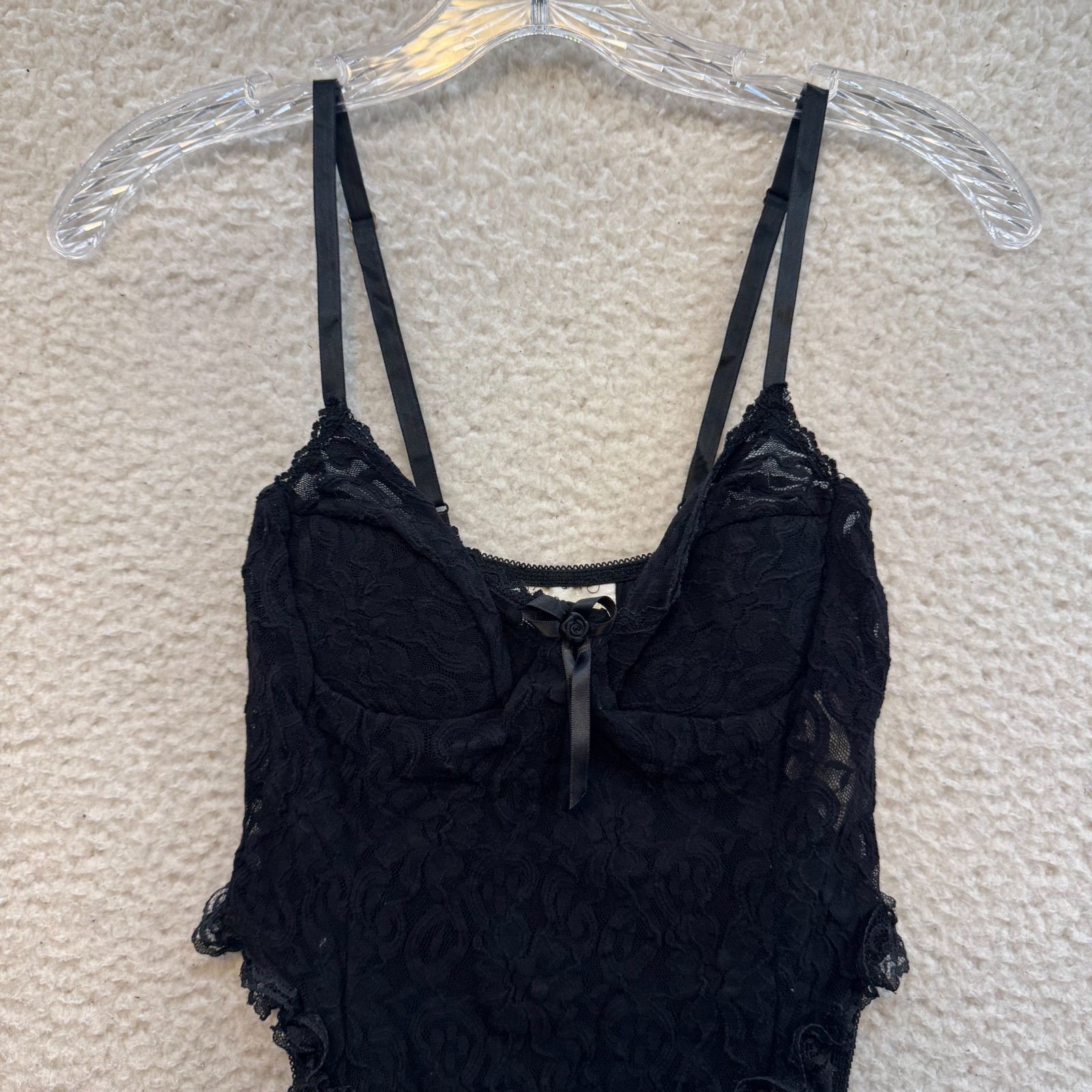 90s Y2K Vintage Black Lace Bodysuit XS Small Goth Fairy Victorian Edwardian