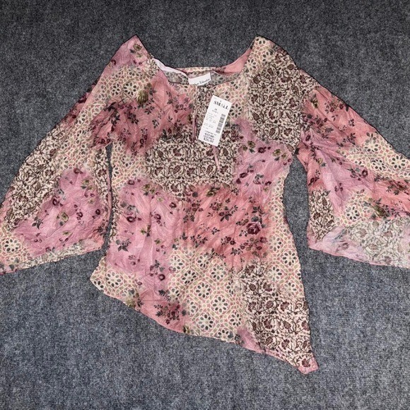 NWT Anne Charles Y2K Fairycore Bell Sleeve Tunic Top Small Pink Floral Boho