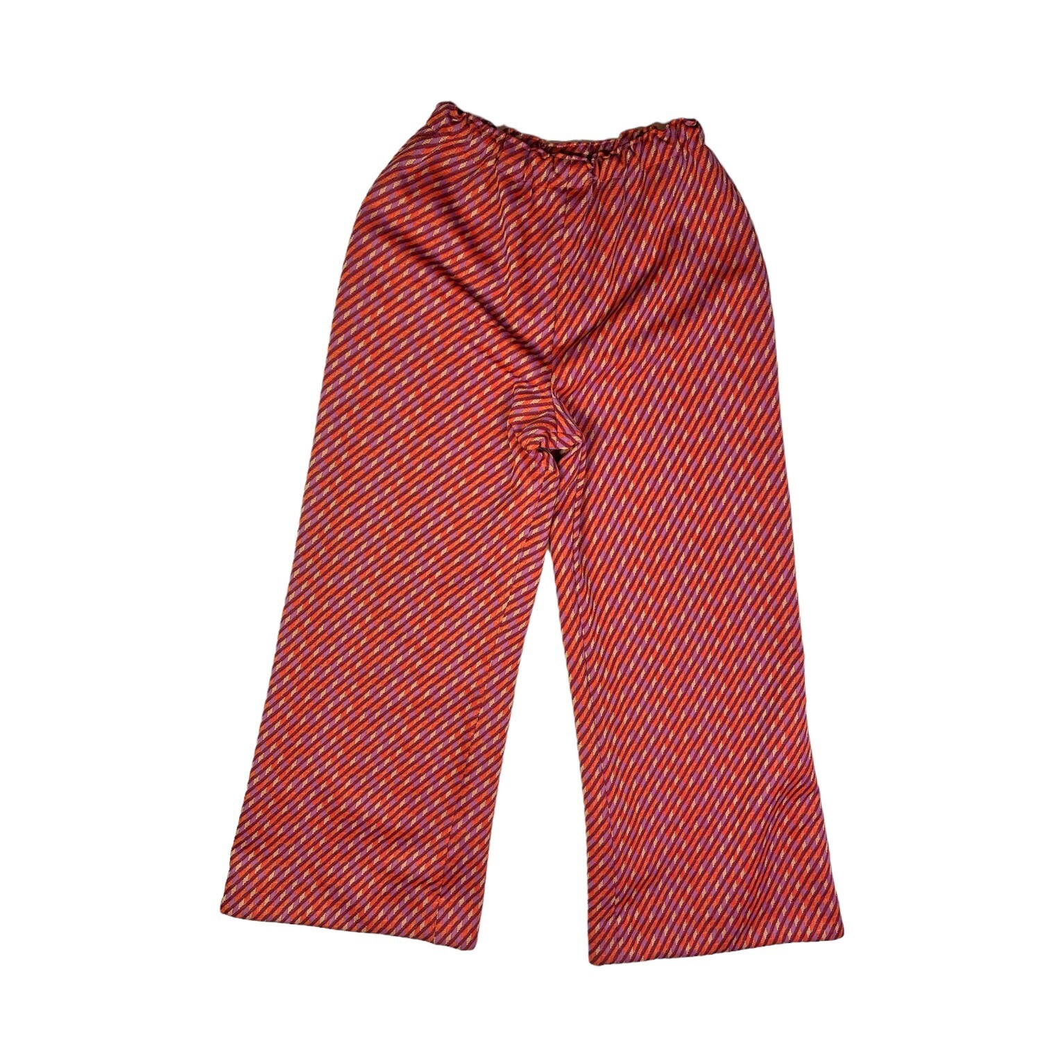 Vintage Homemade 1970s Fits S Tunic Top Pants Knit Set Belt Maroon Pattern