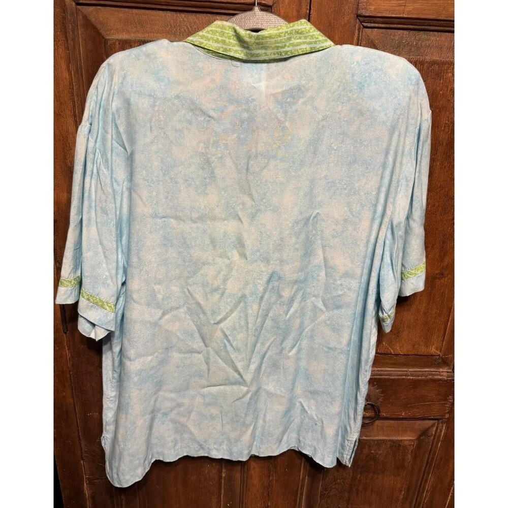 Vintage 80s City Girl Nancy Bolen 2 Piece Pant Set Blue Lime Acid Wash Rayon XL