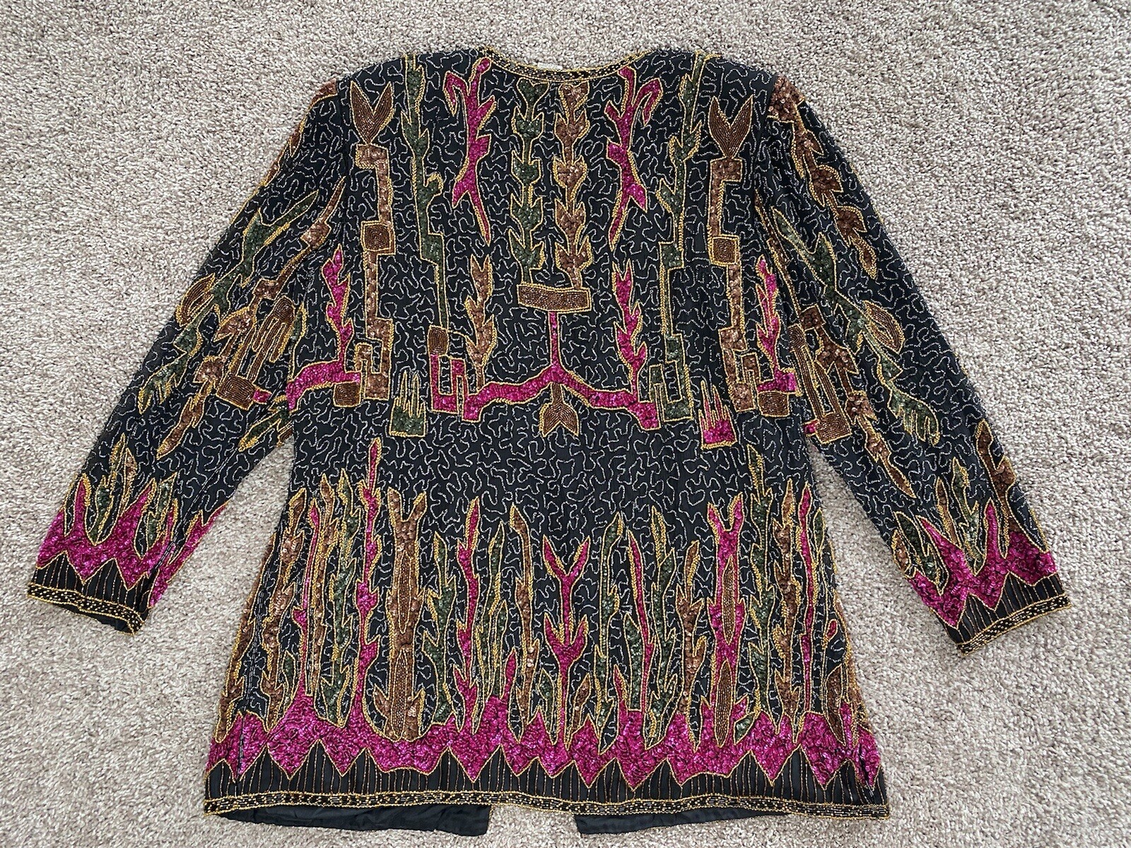 judith ann Black Gold Red Beading Vintage Jacket Blazer 1X 16-18