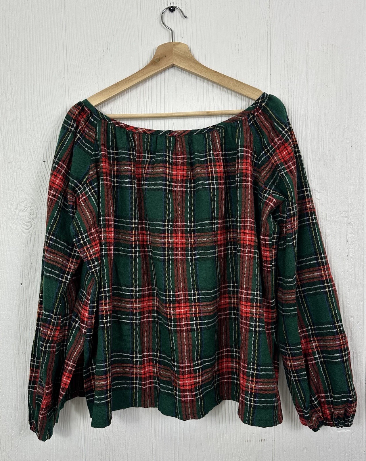 Vintage “Mountain Artisans” West VA Wool Red Green Plaid Peasant Top 70’s