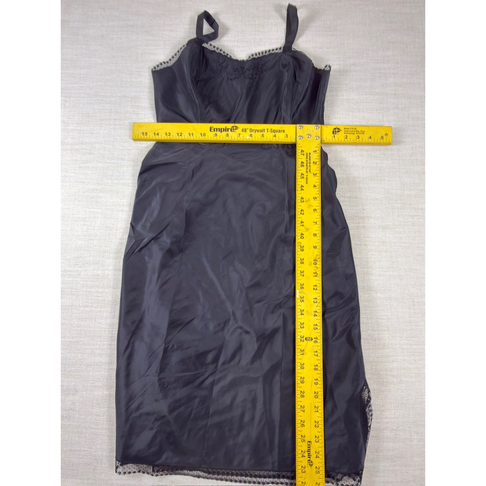Vintage Barbizon Camiselle Tafredda Black Lace Trim Full Slip Dress Size 14 Miss