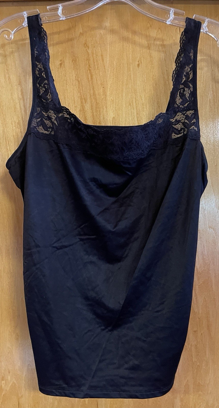 Vassarette Womens 2XL Black Satin & Lace Camisole Black Nylon Style 17-072