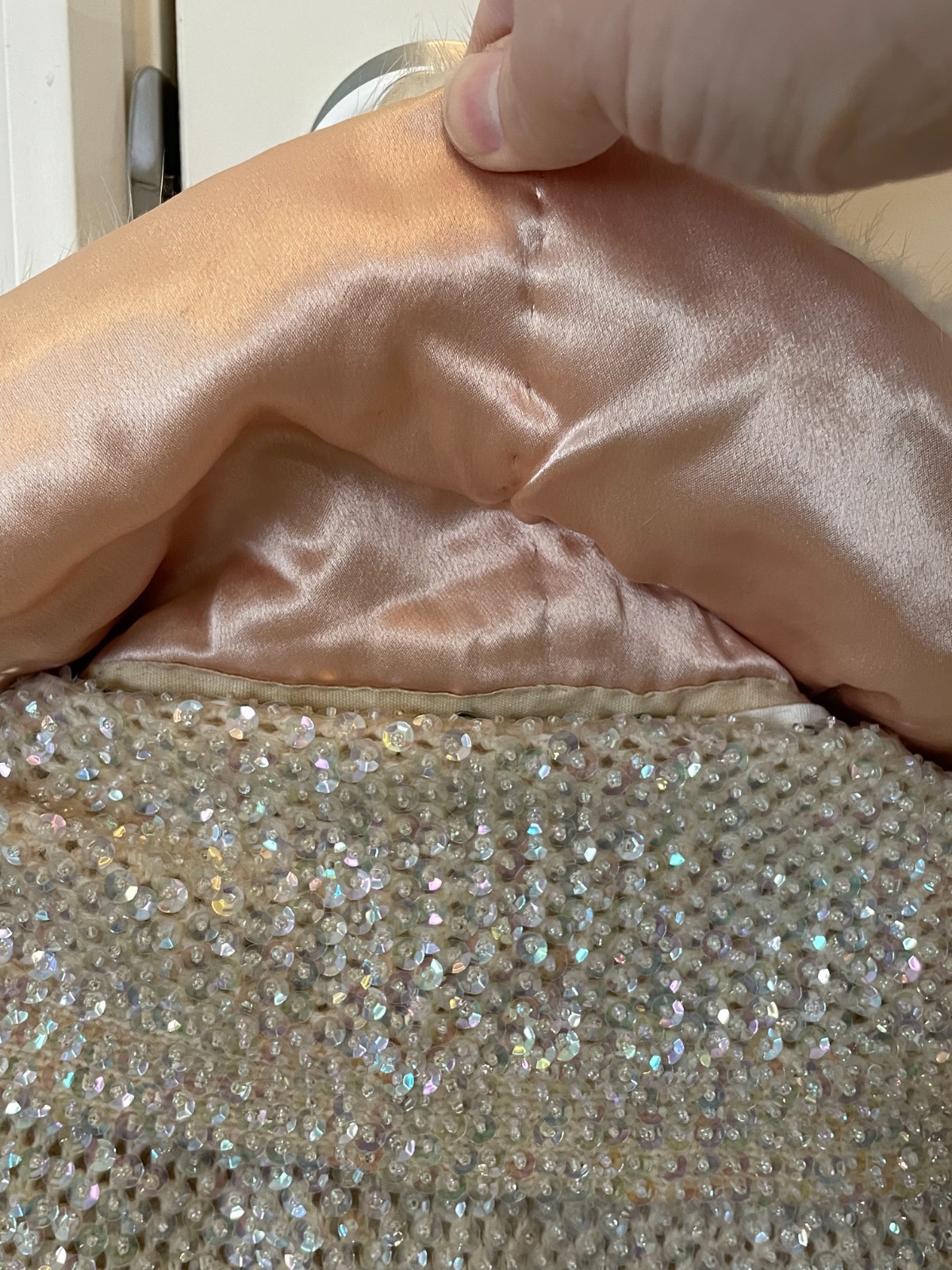 Vintage 1950s Hand Knitted Wool and Beaded Sequins Fur Collar Sweater/Jacket