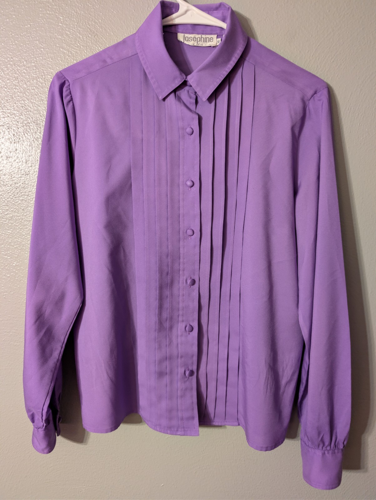 Josephine Vintage 80s Purple Pleated Blouse 10 Button Down Secretary Top Size 10