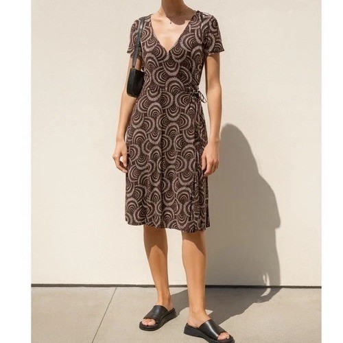 90s Vintage London Times Sz 14 Womens Swirl Print Vneck Flutter Sleeve Tie Dress