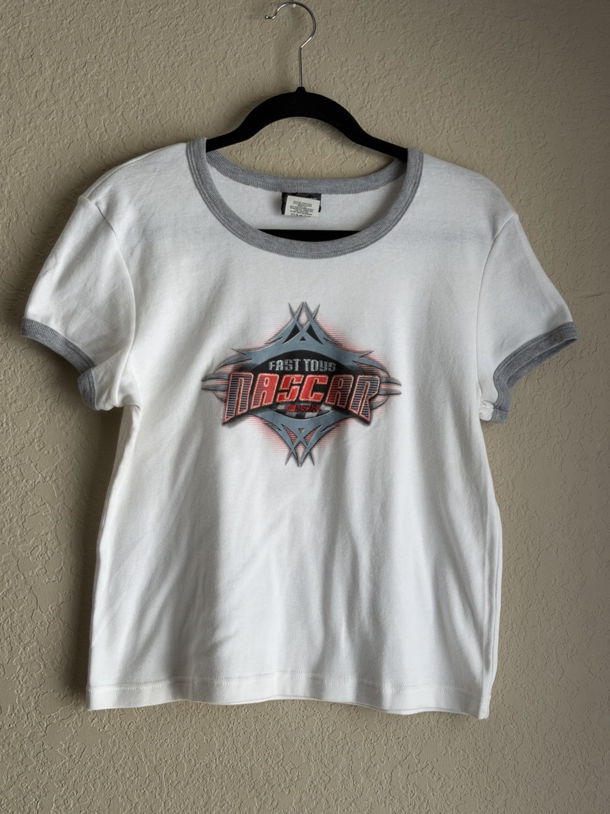 Vintage 2000s Y2K NASCAR Fast Toys Women’s White And Grey Ringer Tee Size L