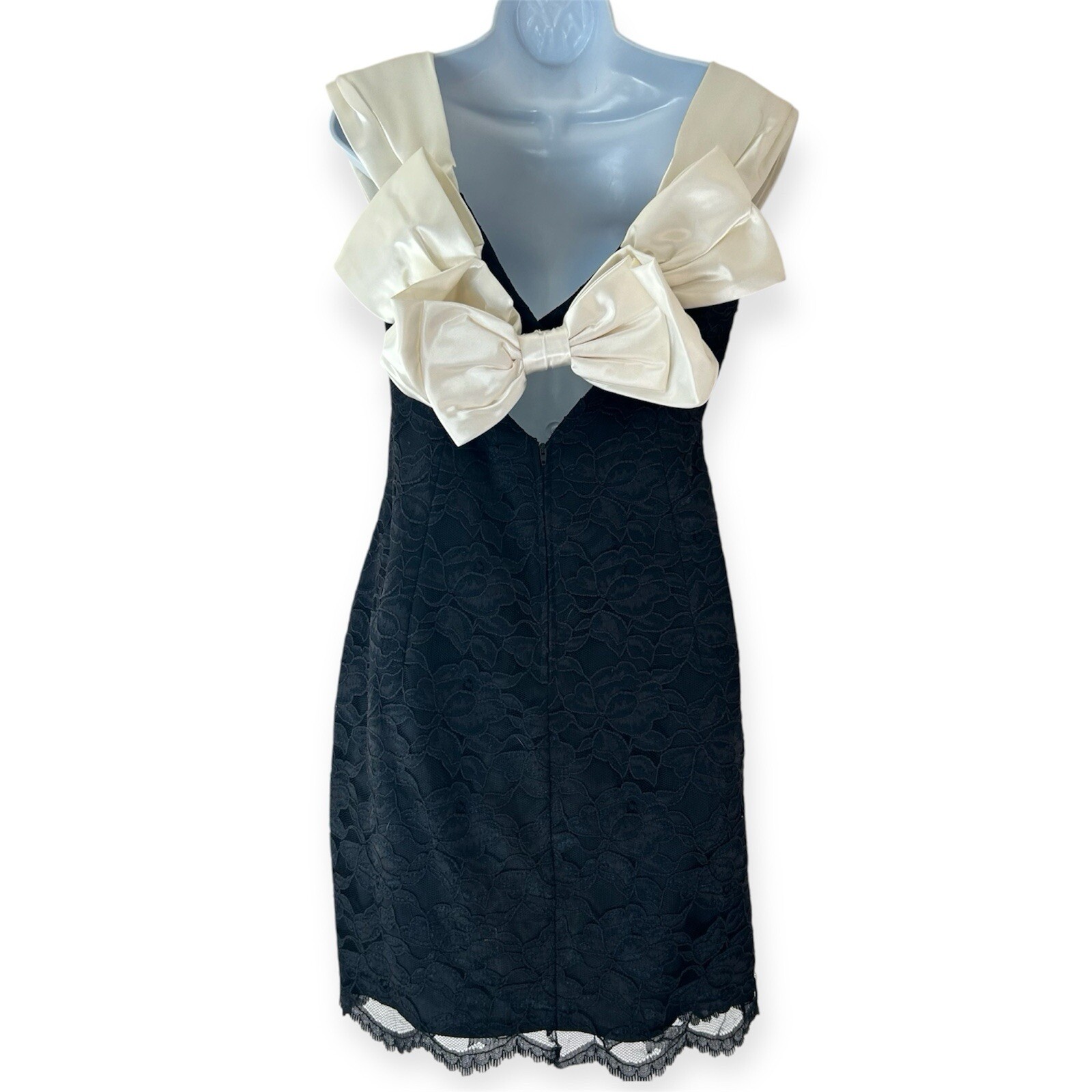 ROBERTA Vintage 90s Lace Beaded Bow Back Midi Prom party Formal Dress Size 9/10