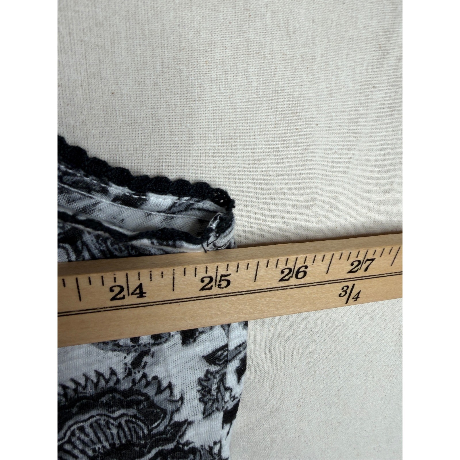 Lucky Brand Boho Paisley Print Peasant Tassel V-neck Top size XL Black/White