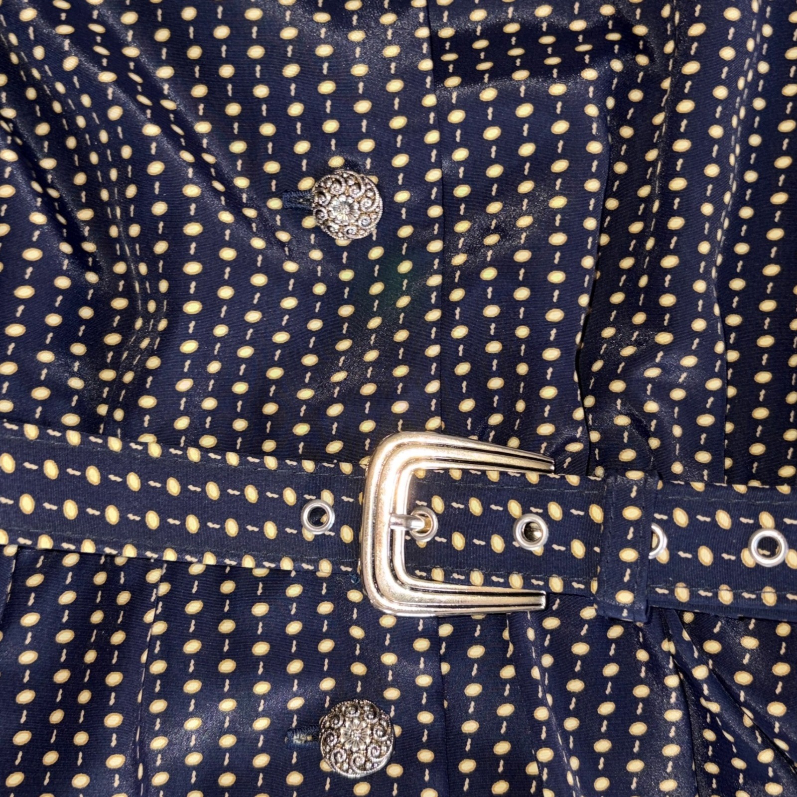 Leslie Fay Shirt Dress Womens Vintage Belted Midi Button Front 16 Navy Yellow