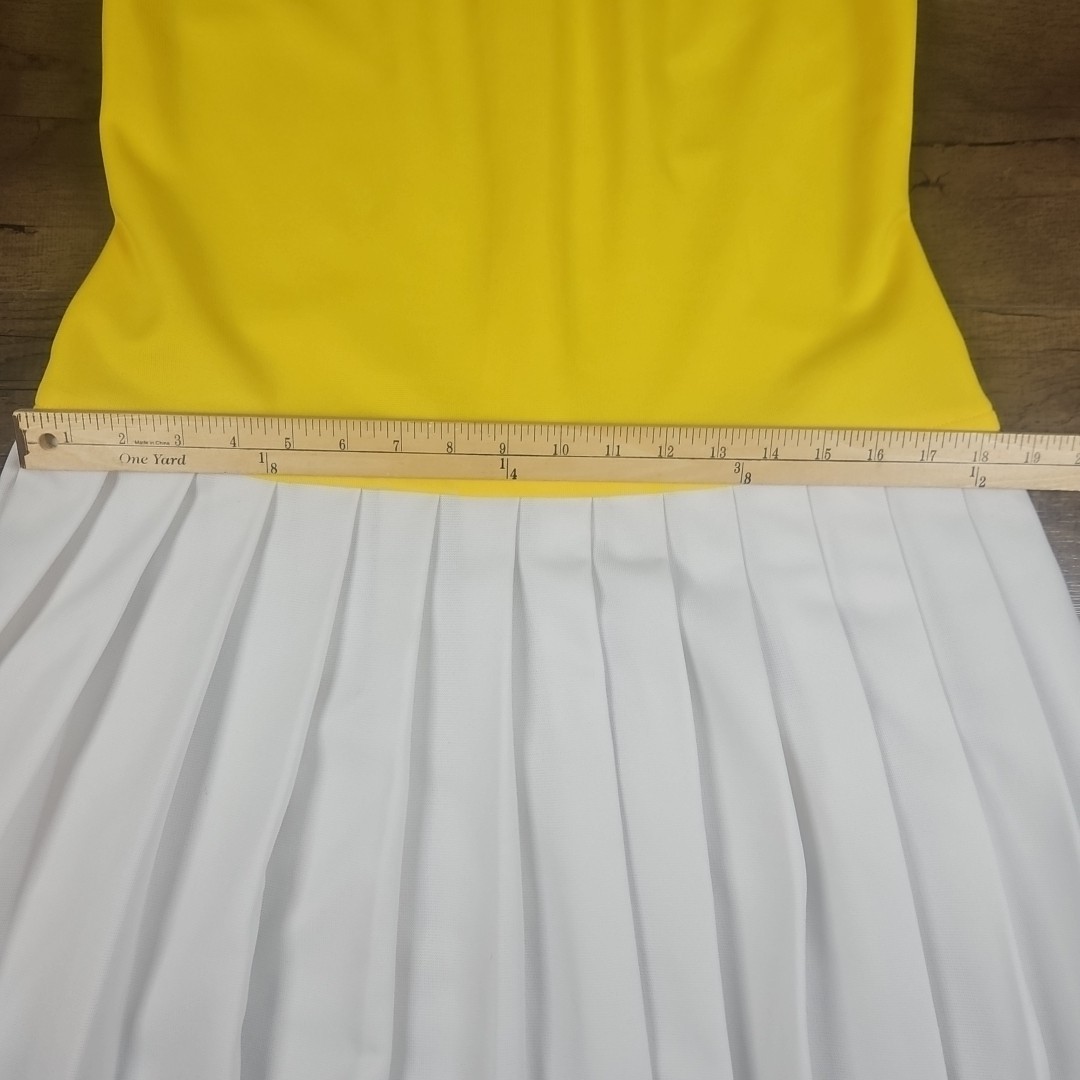 Vintage 60s Blue Yellow White Toni Todd Accordion Pleat Flare Dress & Sweater