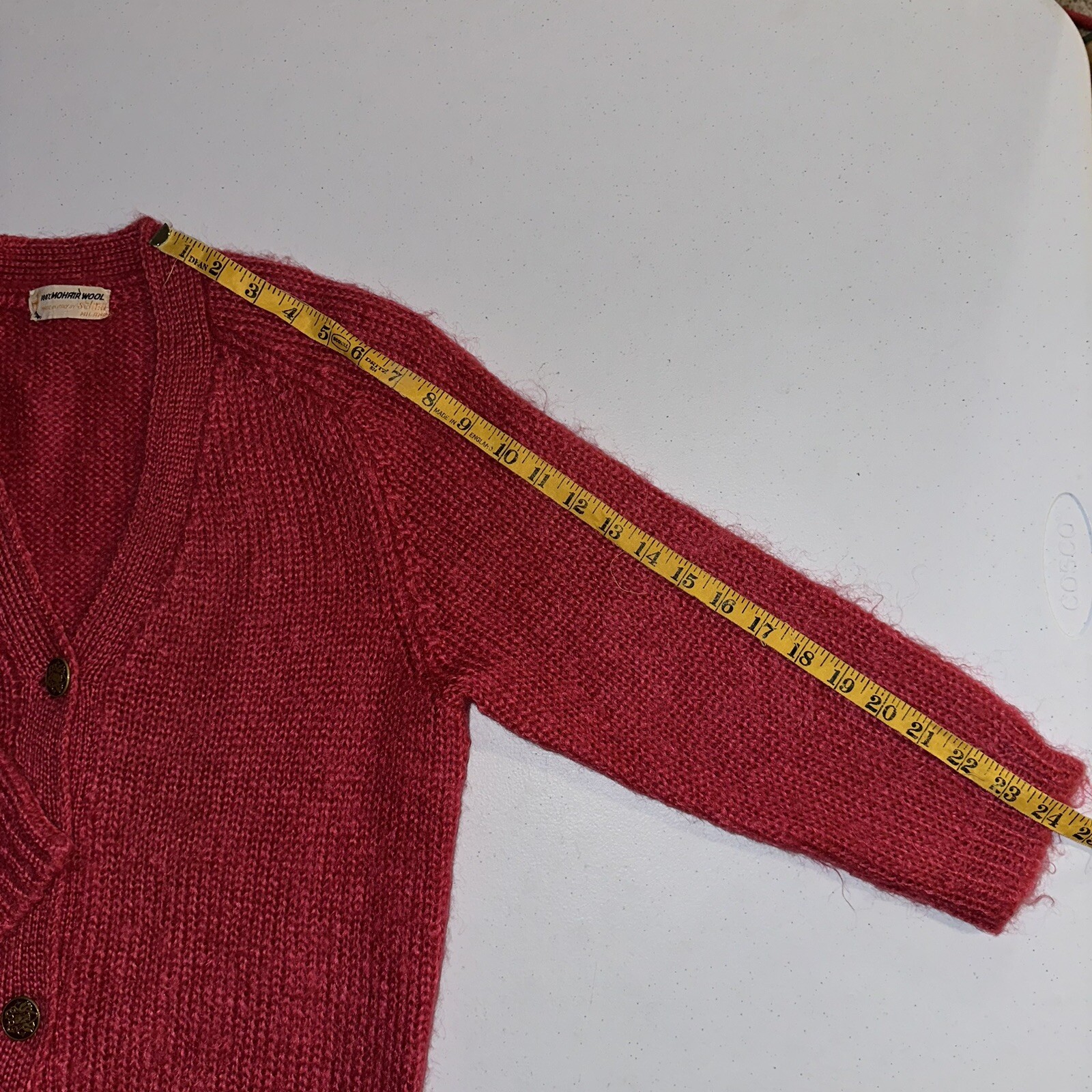 Vintage 1960s 100% Mohair Cardigan Sweater Pinkish Red Approx Sz Medium Shaggy