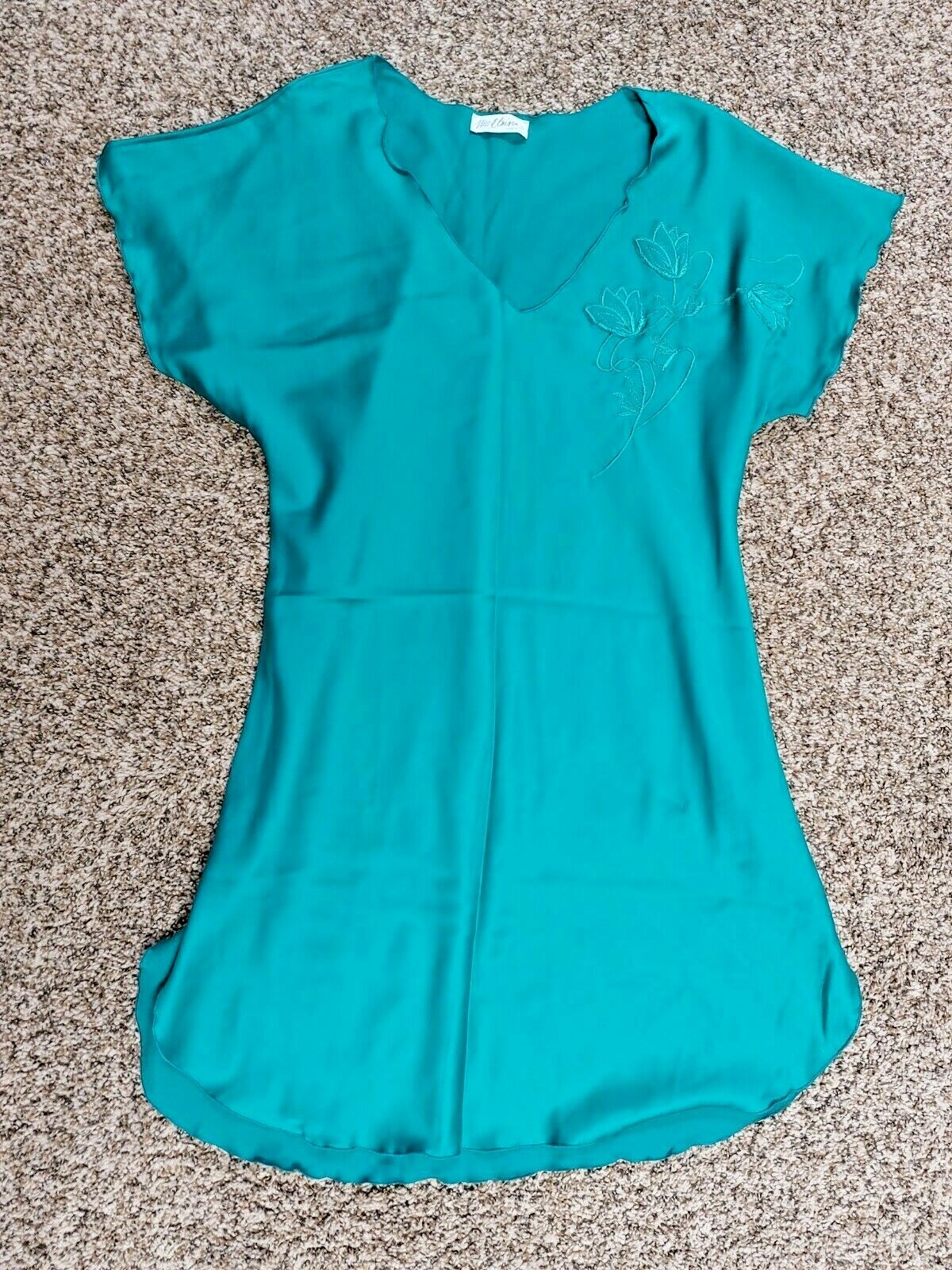 VTG JADE Green SMALL Miss Elaine Silky Nylon Nightgown Negligee Gown Scallopped