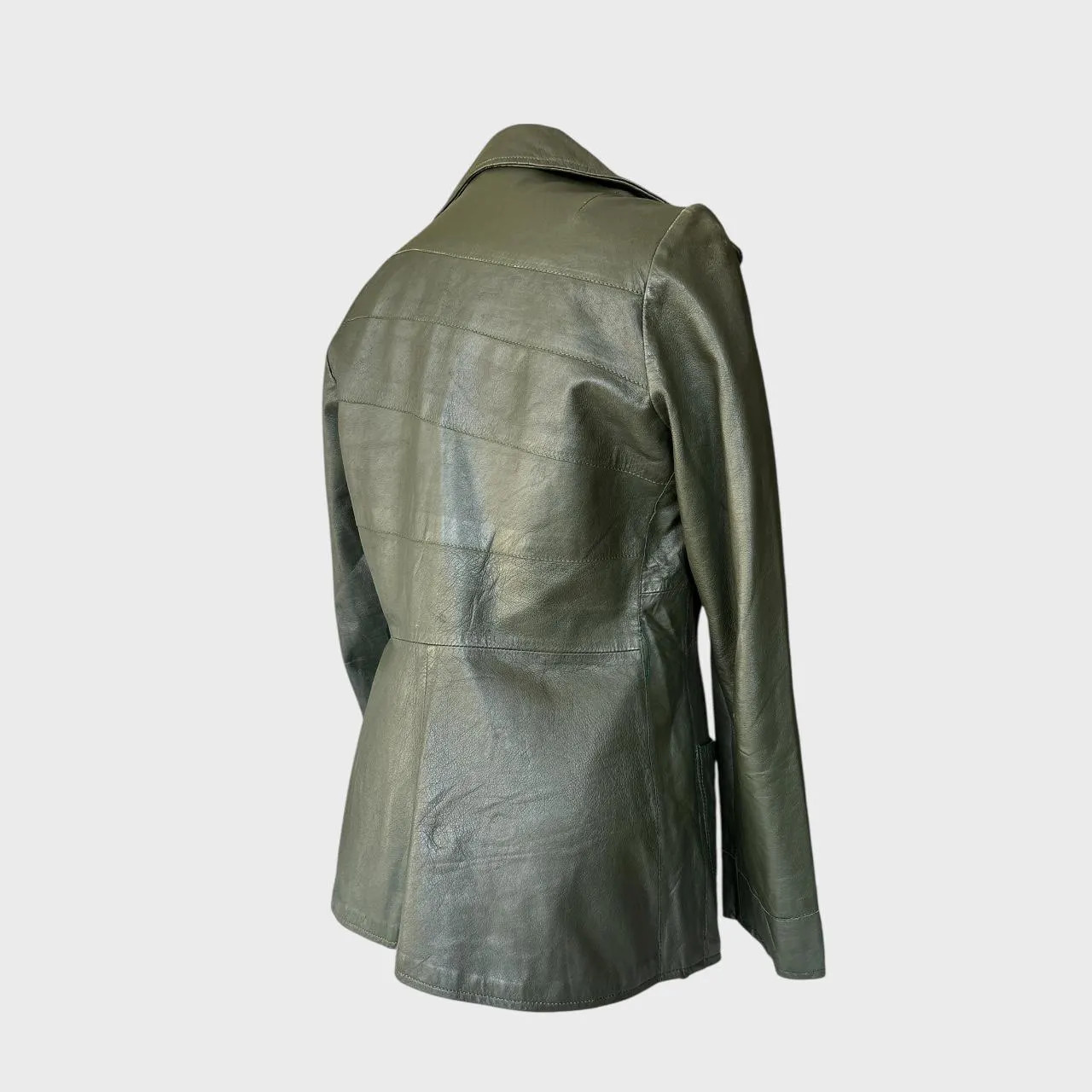 Vintage 70s Dark Green Leather Jacket: Fitted Waist, Retro Boho size US4