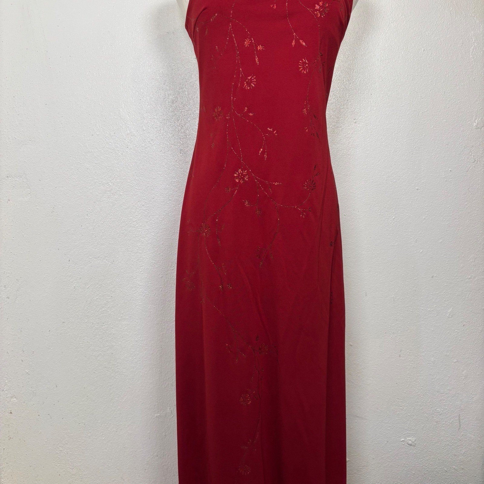 vintage 90s rampage classy wine red glitter floral elegant maxi prom dress y2k