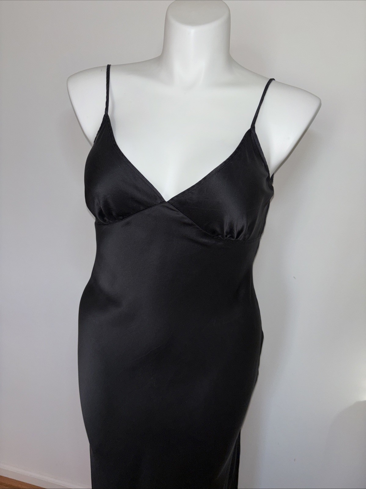 Victoria’s Secret Vintage Y2K Black 100% Silk Open Back Slip Dress Maxi Gown L