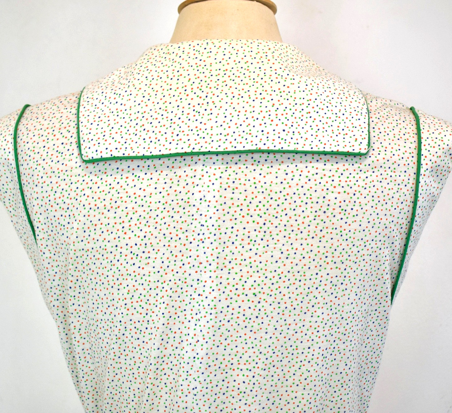 Vtg 70s LESLIE FAY Polka Dot Jersey Knit Sportswear Day Dress M-L Sailor Collar