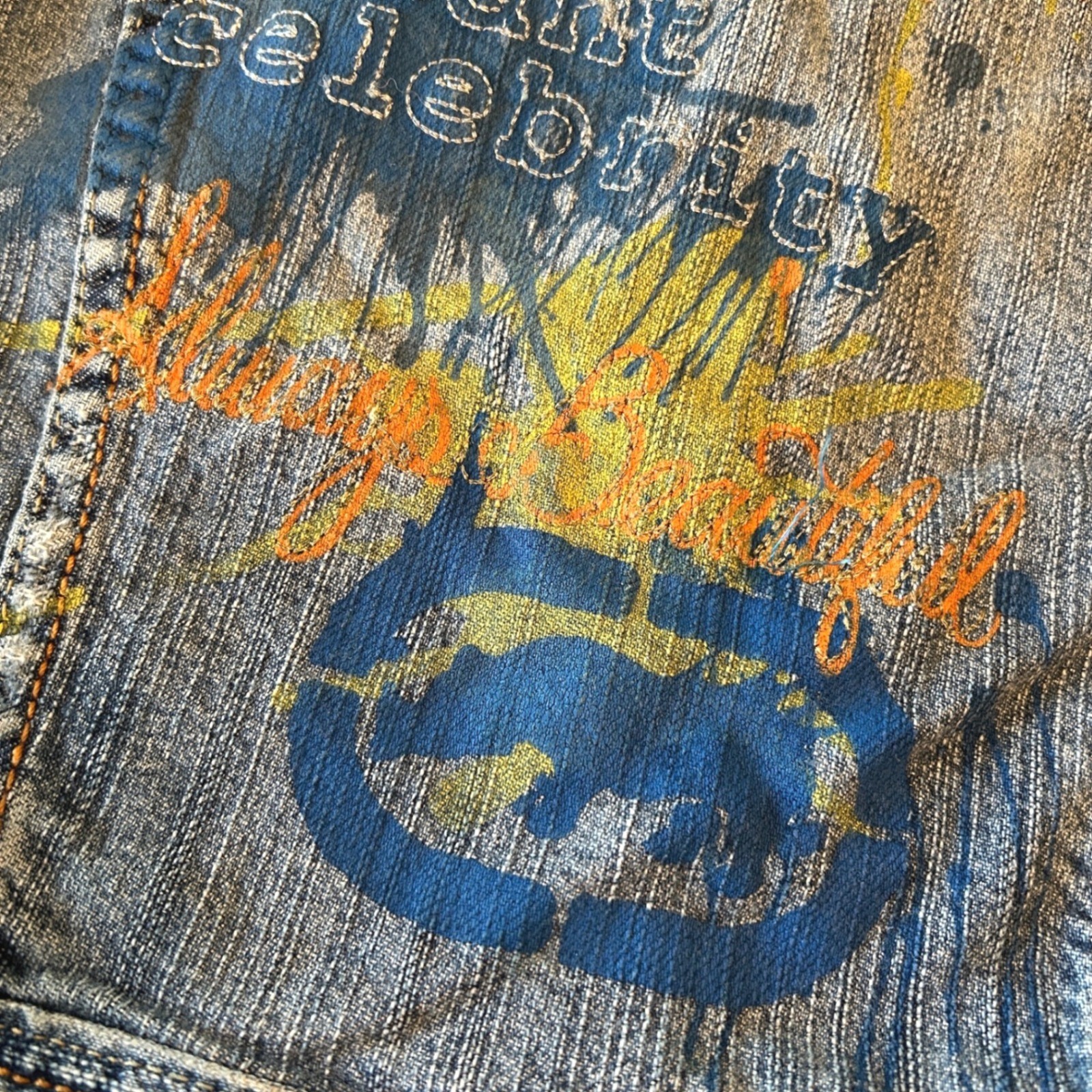 Ecko Red Denim Vest Womens M Blue Distressed Graffiti Y2K VTG Streetwear Hip Hop