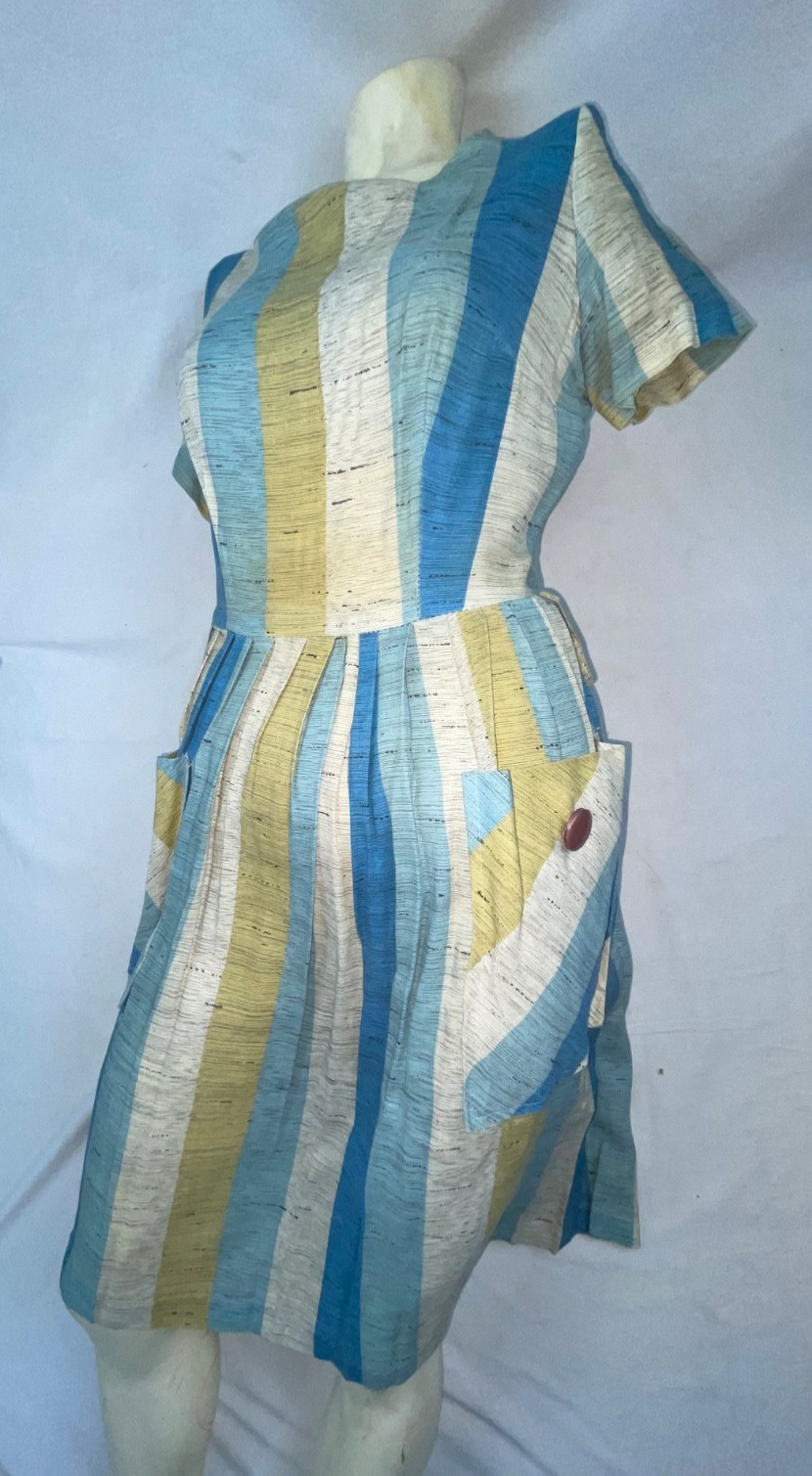 VINTAGE 60S 70S WOMENS STRIPE PARTY COCKTAIL MOD DISCO RETRO BLACK FLECK DRESS