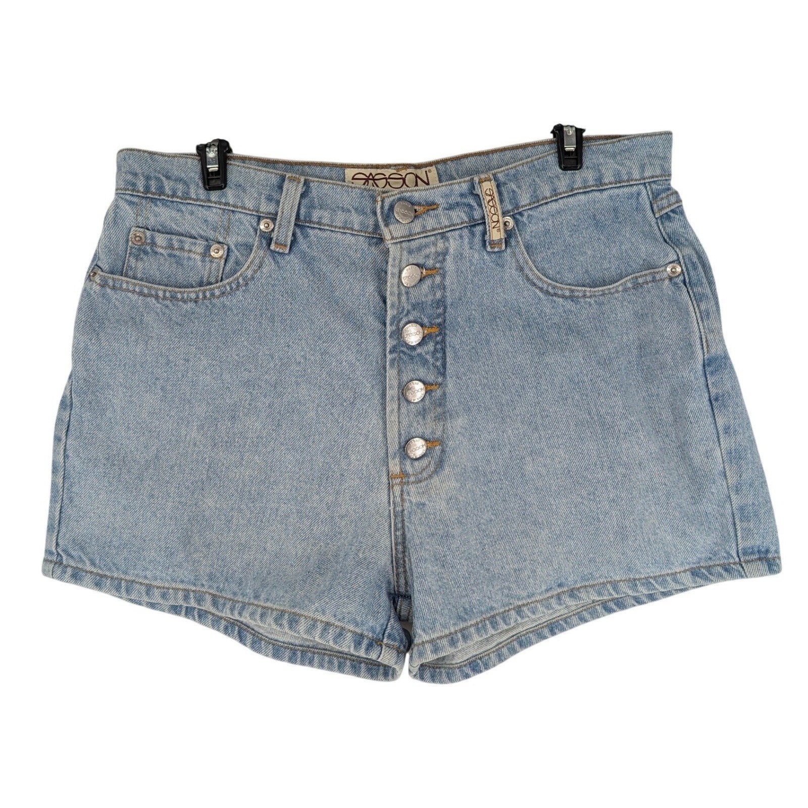 Sasson Vintage High Waisted Denim Shorts 13/14 Light Blue Button Fly 90s Retro