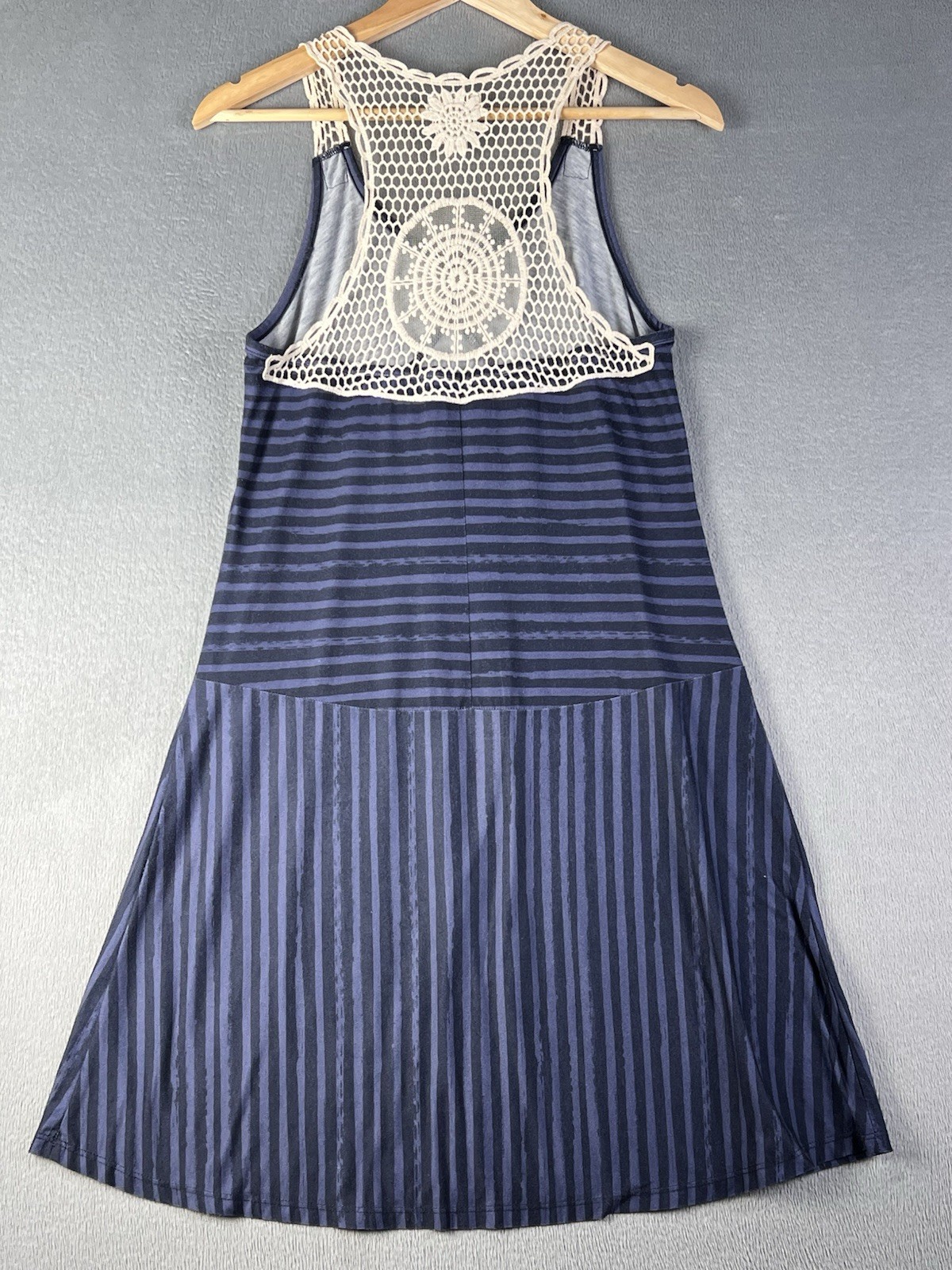 Y2K Mudd Boho Racerback Crochet Dress Summer Festival Hippy Striped Blue Large