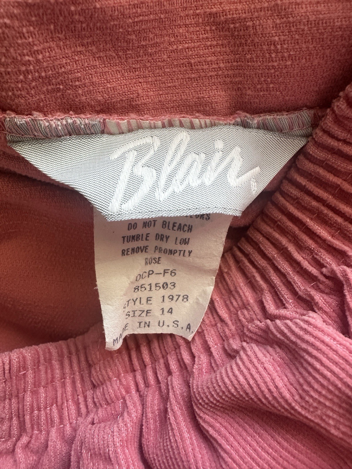 Early 1980s VTG Blair Pink Classic Corduroy Pants Size 14 Pull On Elastic Waist