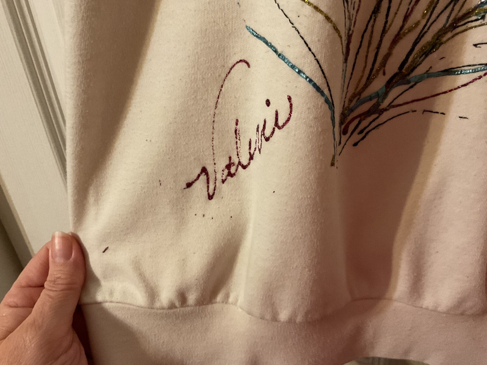 Vintage 1980’s Puff Glitter Paint Print Shirt by You Look Great Signed Valerie