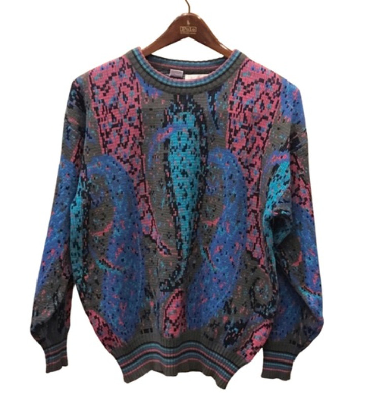 VTG „Work In Progress” Gladys Bagley 80s Sweater Women’s M – Abstract Paisley