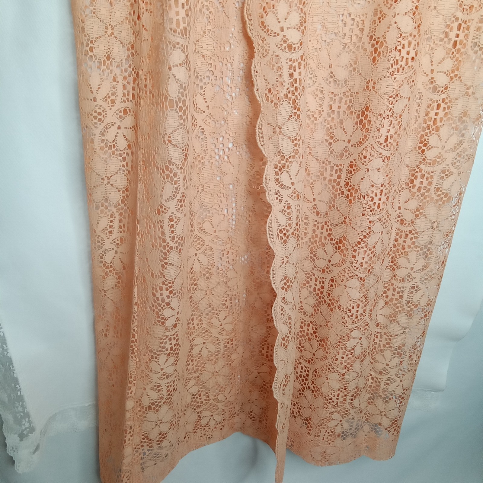 Vintage Miss Rubette Peach Floral Lace Long Robe Duster Jacket & Dress 1960s