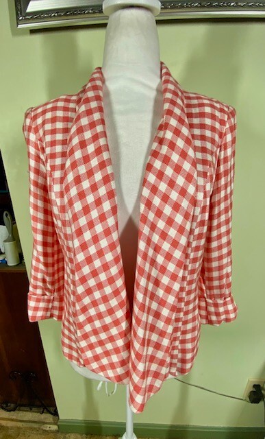Alberto Makali Swing Blazer Jacket Women’s Size S Vintage Gingham Coral White