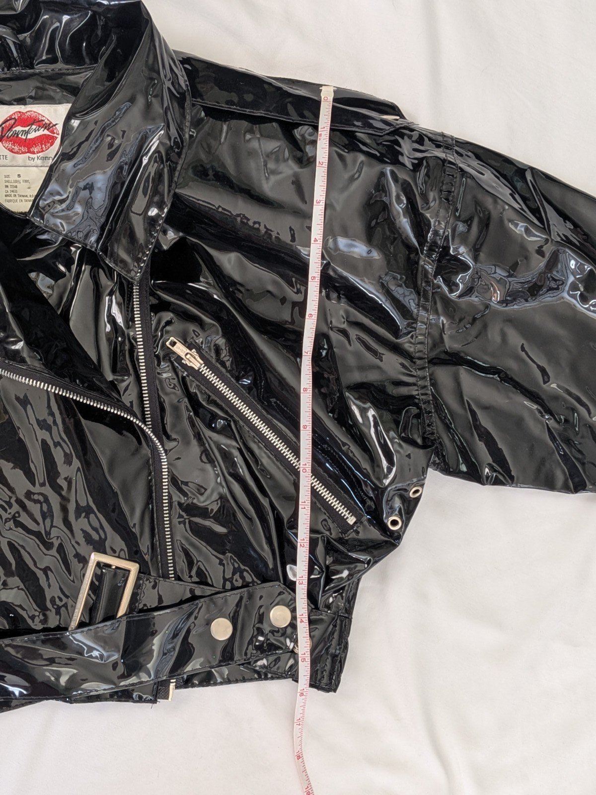 Vtg 80’s Shiny Black Vinyl Crop Moto Biker Jacket Glam Rock Punk New Wave Sz S